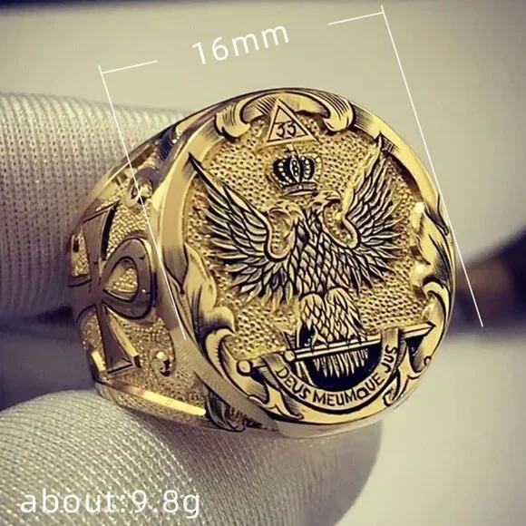 💎 Punk Alloy Round Street Trend Fashion Eagle Gold Rings for Man, INDN8467 - Picture 4 of 10